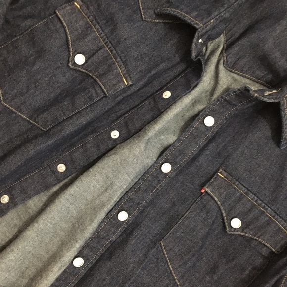 Men’s Pearl Snap Button Jean Shirt - Picture 5 of 5